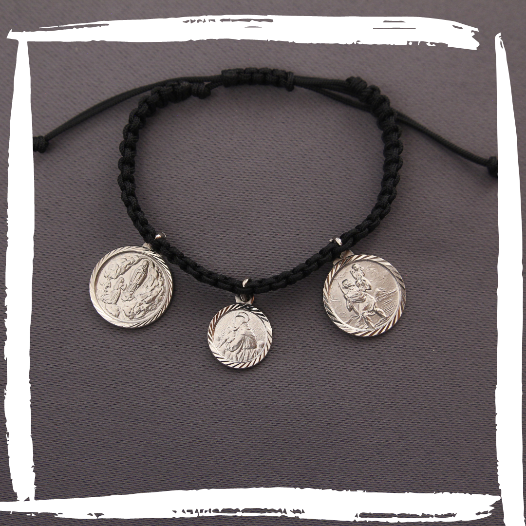 Bracciale con Tris di Santi: S. Antonio, S.Cristoforo, Lourdes